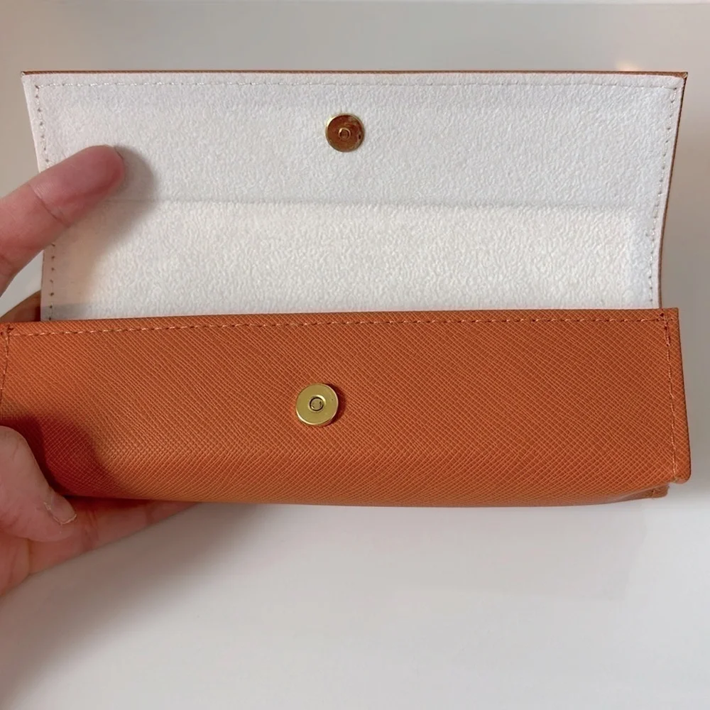 Tory Burch Small Leather Eyeglasses Case Orange with Gold-Tone Logo Hardware